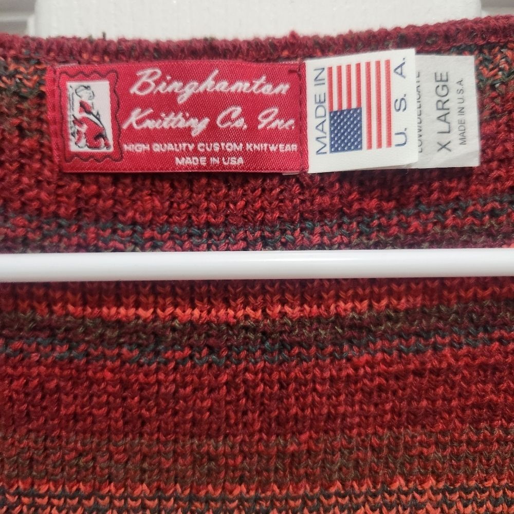Vintage Binghamton Knitting XL Fair Isle Sweater Vest USA Burgundy Grandpa 80s - Picture 2 of 4